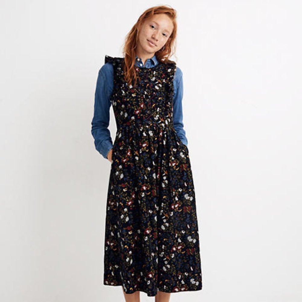 Madewell Corduroy Ruffle Front in Floral Finch